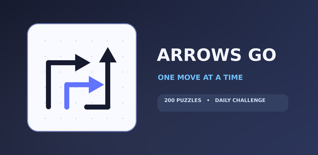 Arrows GO game art showing interlocking arrow paths and the words One move at a time